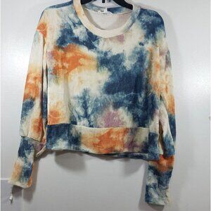 June & Hudson Blue Orange Tie Dye Cropped Lightweight Sweater size L